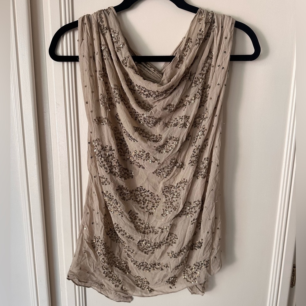 🌟 Rare Vintage AllSaints 100% Silk Sequin Drape Top – NWT, Size 6 US/10 UK🌟